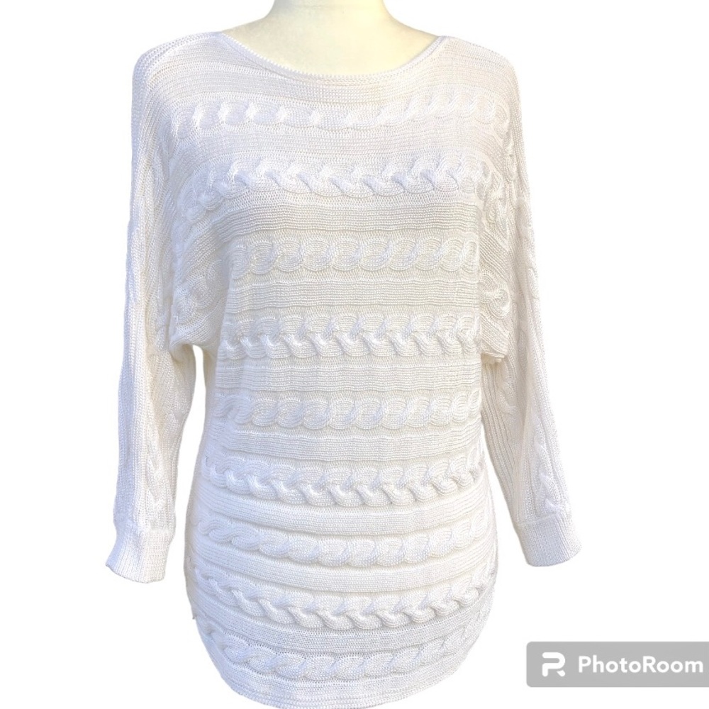 Ralph Lauren White Cable Knit Scoop Sweater